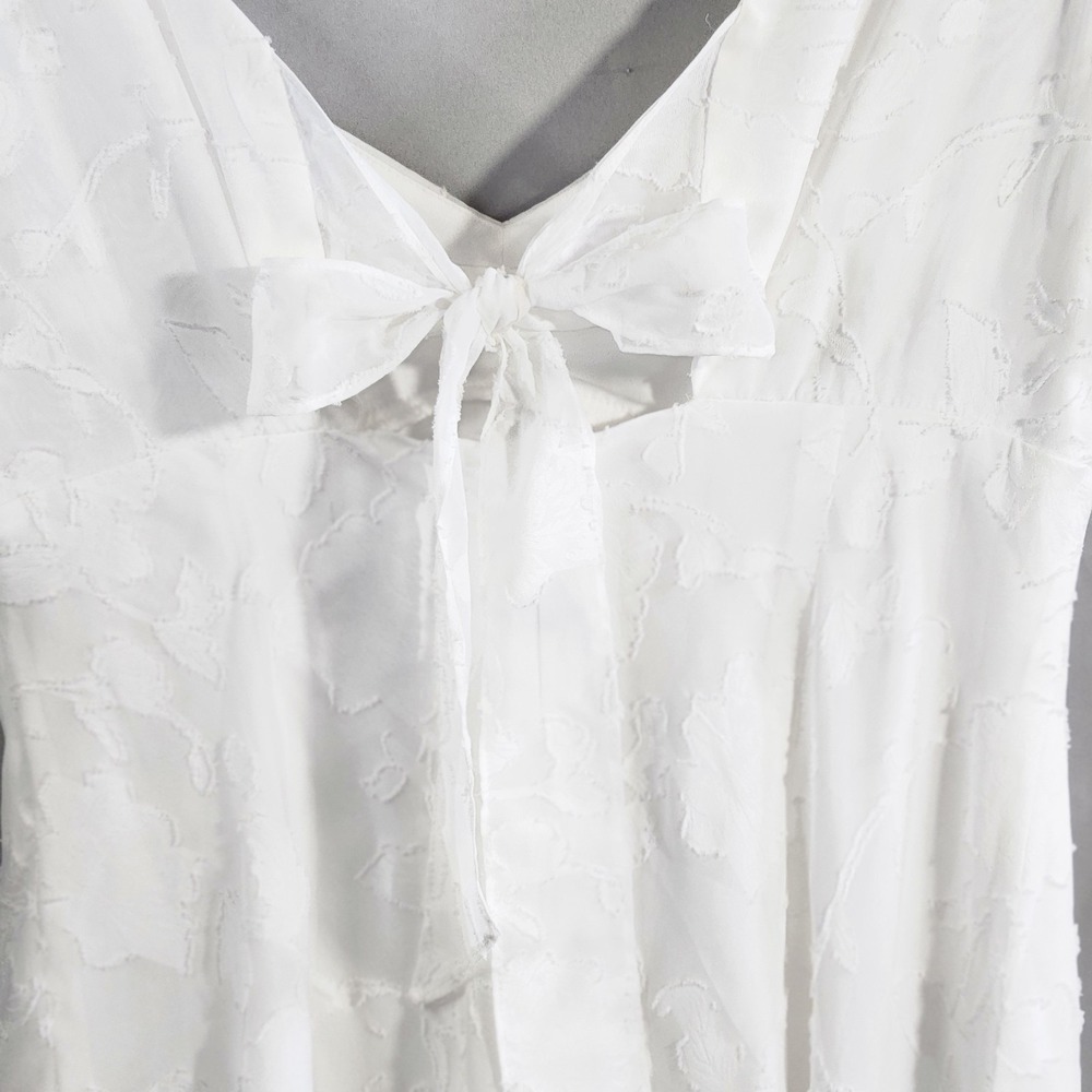 Adrianna Papell Dress Lacy Ivory Size 12 Lined Boho Embroidered Overlay Midi - Picture 8 of 16